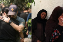 Trauernde bei der Beerdigung einer 24-jährigen Frau, die von der Hamas beim Angriff auf das Musikfestival "Nova" getötet wurde (11. Oktober 2023). / Foto rechts: Angehörige trauen um Familienmitglieder, die in der palästinensischen Stadt Rafah im Gazastreifen bei einem israelischen Raketenangriff getötet wurden (19. Oktober 2023).