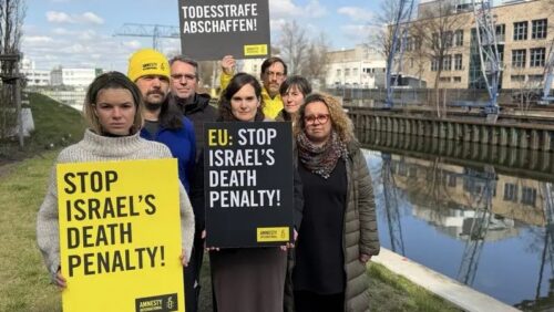 Amnesty-Protestaktion in Berlin gegen die Ausweitung der Todesstrafe in Israel (1. April 2026)